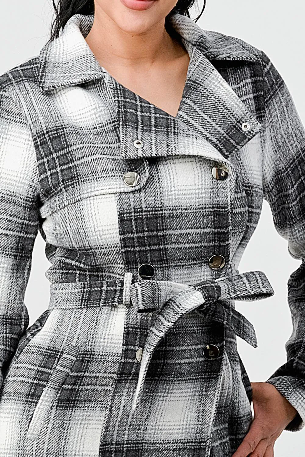 PLAID DOUBLE BUTTON WAIST TIE LONG COAT sold by privy product image thumbnail 5