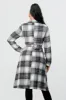 PLAID DOUBLE BUTTON WAIST TIE LONG COAT sold by privy