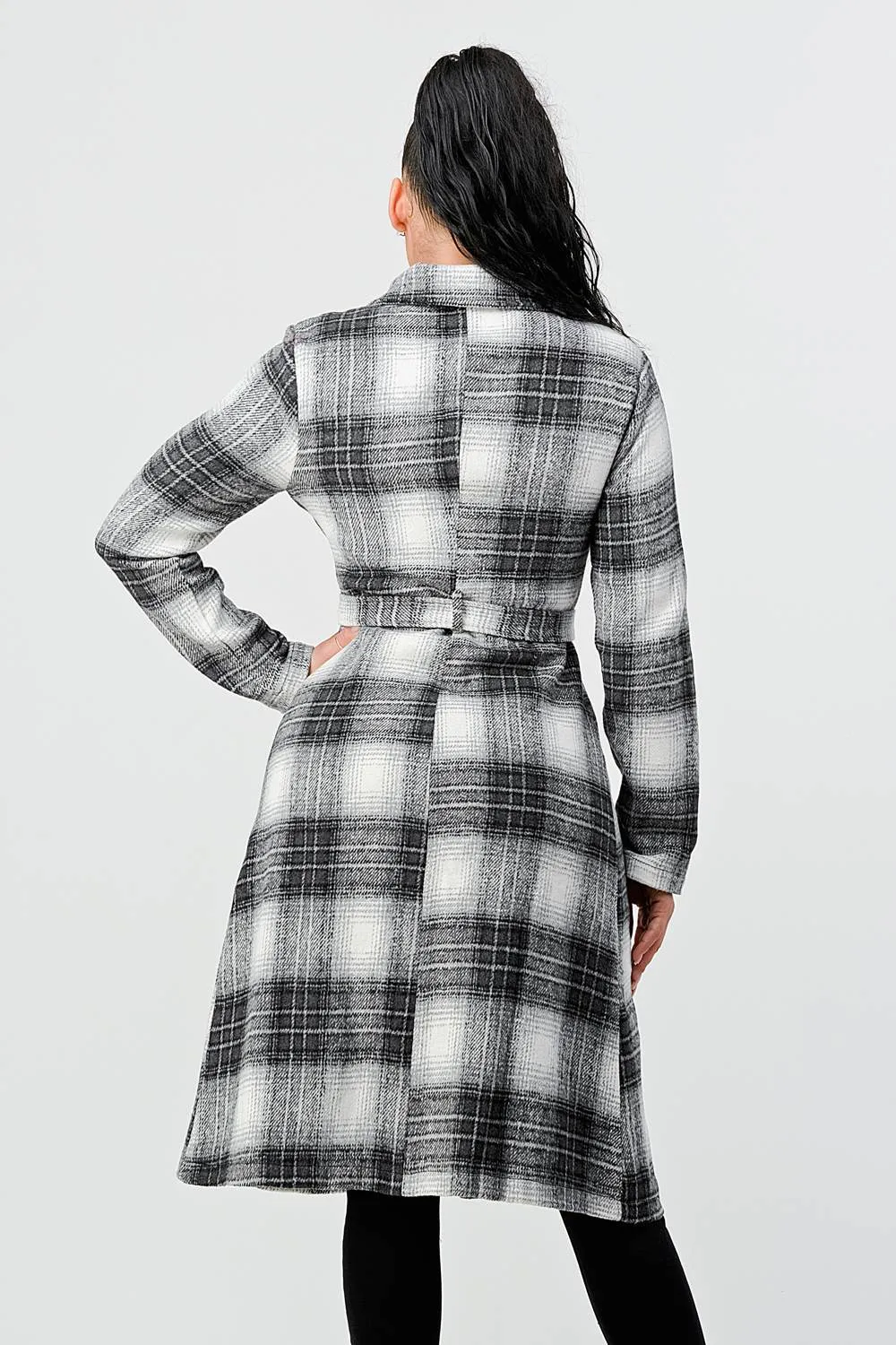 PLAID DOUBLE BUTTON WAIST TIE LONG COAT sold by privy product image thumbnail 3
