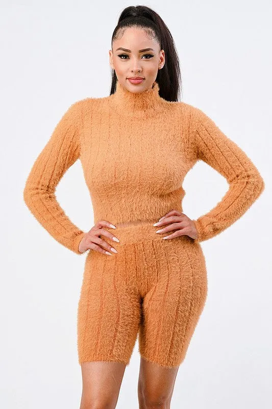 ANGORA STRIPE SWEATER AND SHORTS SET sold by privy