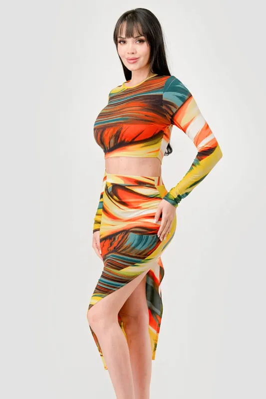 SEXY ABSTRACT PRINTED ITY CROP TOP & SKIRT SETS sold by privy