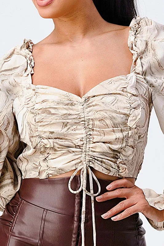 TRENDY MARBLE SHIRRING SWEETHEART CROPPED TOP sold by privy product image thumbnail 5