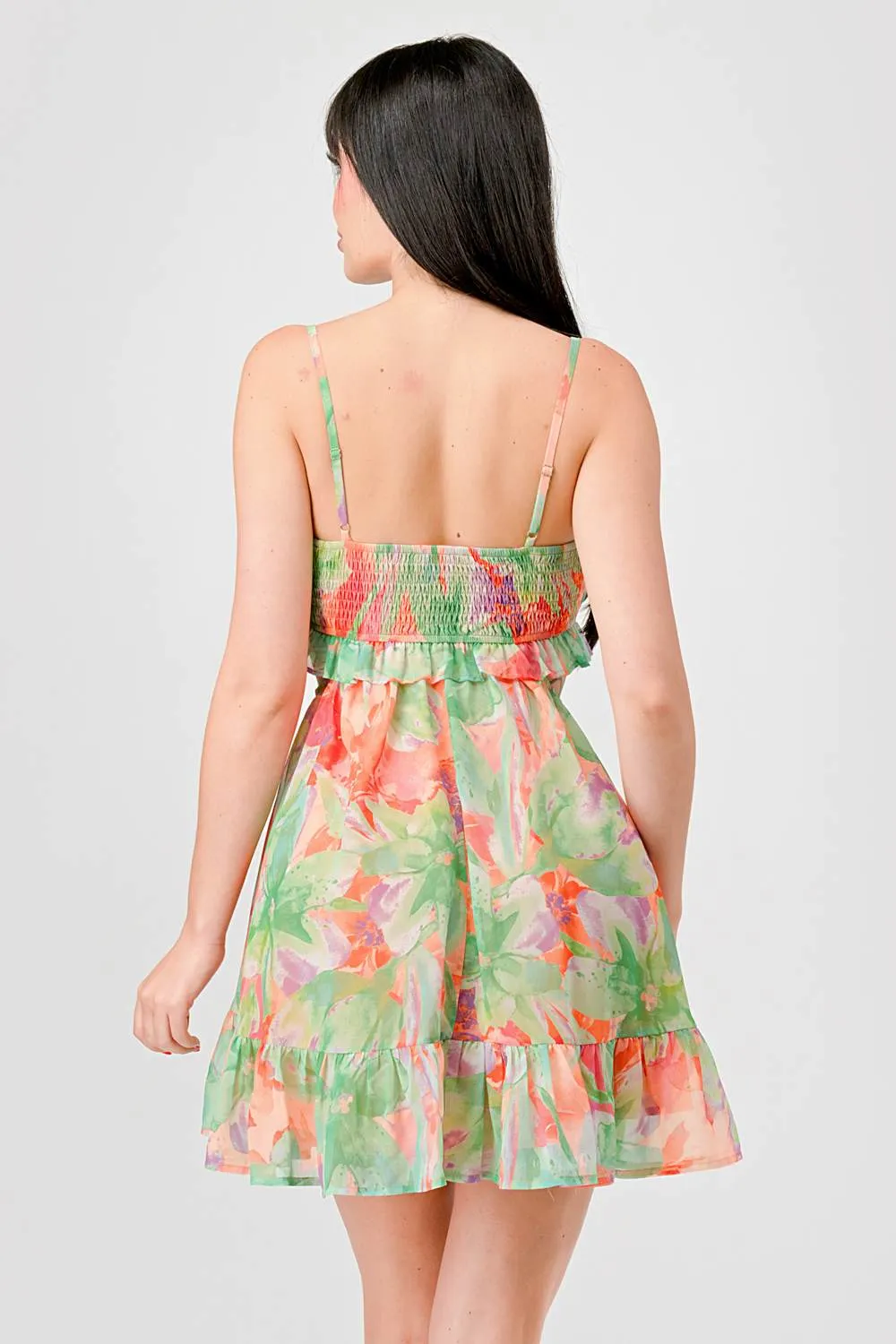 FLORAL CHIFFON DRAWSTRING BOW RUFFLED MINI DRESS sold by privy product image thumbnail 4