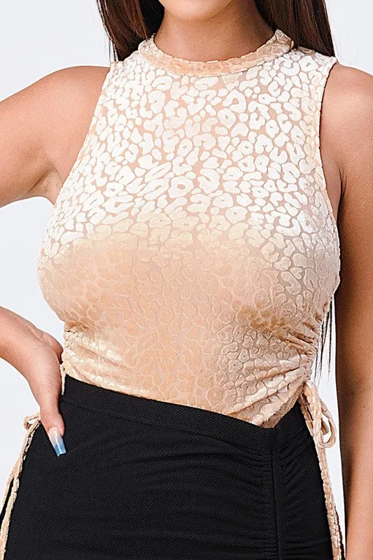 PT41138K-W / VELVET LEOPARD SIDE SHIRRING EXTREME CUT BODYSUIT sold by privy product image thumbnail 4