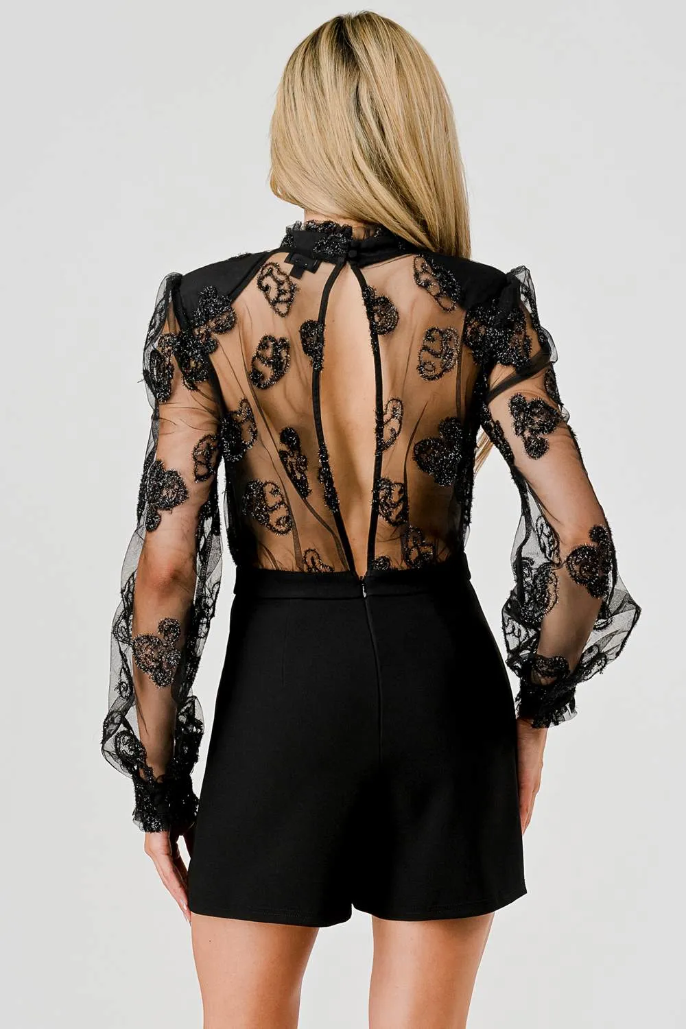 AJ1076K / SEE-THRU FLORAL METALLIC STRETCH WOVEN ROMPER sold by privy product image thumbnail 3