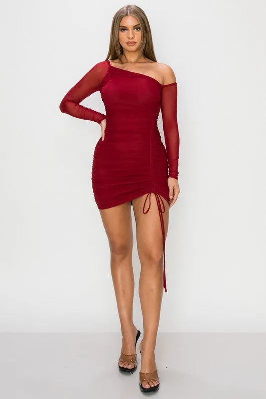 LUXE SHEER ONE SHOUDER SHIRRING DETAIL DRESS sold by privy product image thumbnail 4