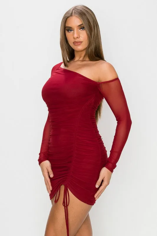 LUXE SHEER ONE SHOUDER SHIRRING DETAIL DRESS sold by privy product image thumbnail 2