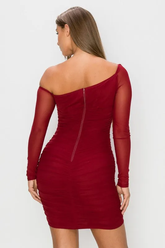LUXE SHEER ONE SHOUDER SHIRRING DETAIL DRESS sold by privy product image thumbnail 3