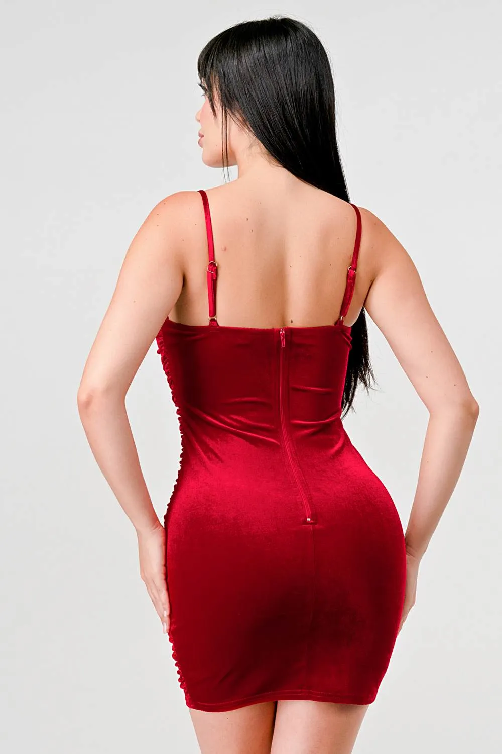 LUXE VELVET ROSE CORSAGE ROSETTE RUCHED MINI DRESS sold by privy product image thumbnail 3