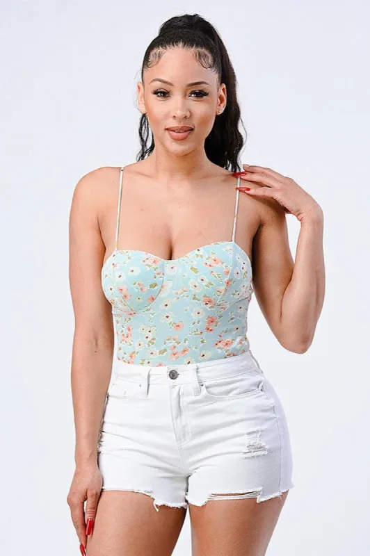 PT41817S-W / FLORAL KNIT SWEETHEART SPAGHETTI STRAPS BODYSUIT sold by privy