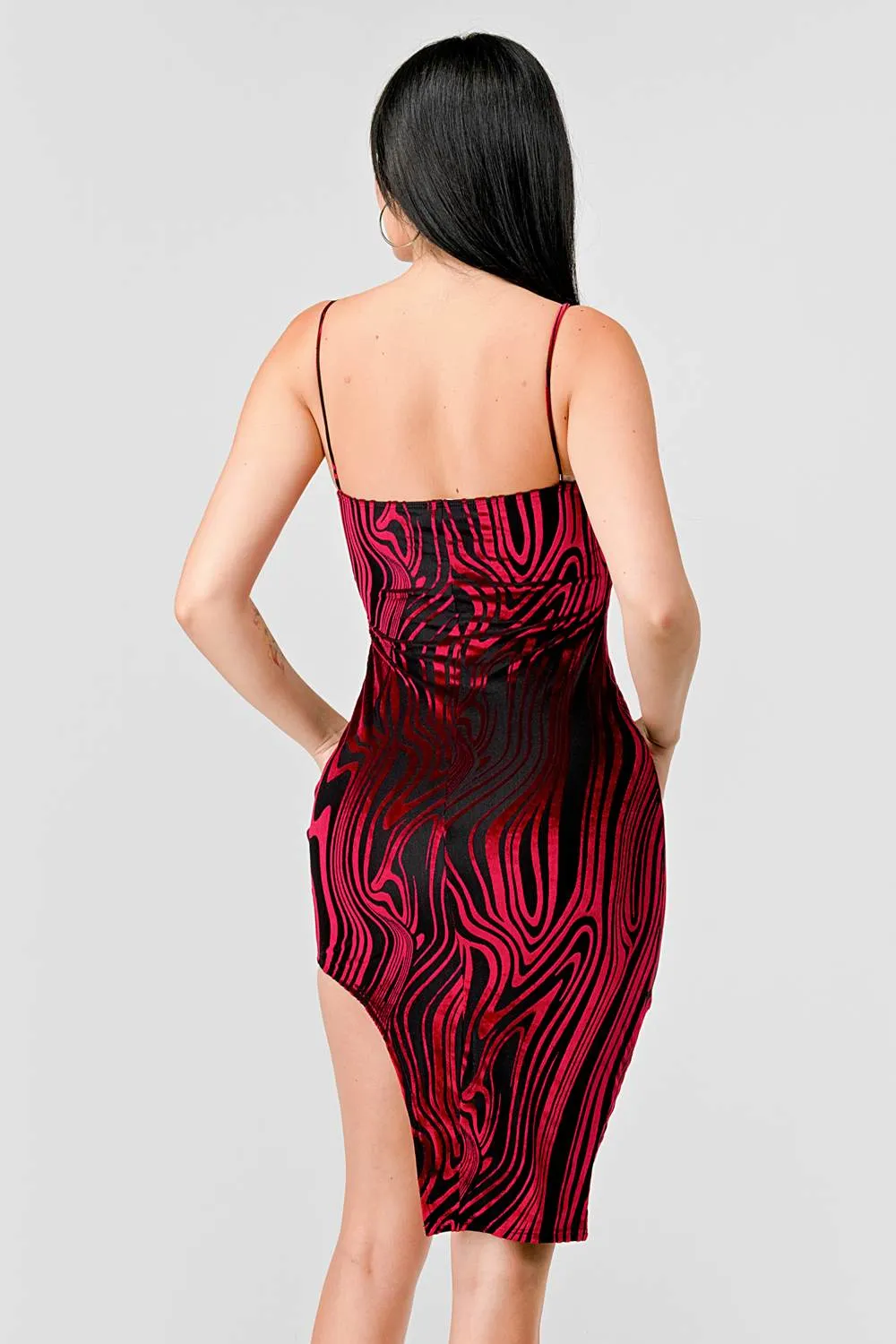 LUXE MESH VELVET BURNOUT ASYMMETRIC HEM MINI DRESS sold by privy product image thumbnail 3