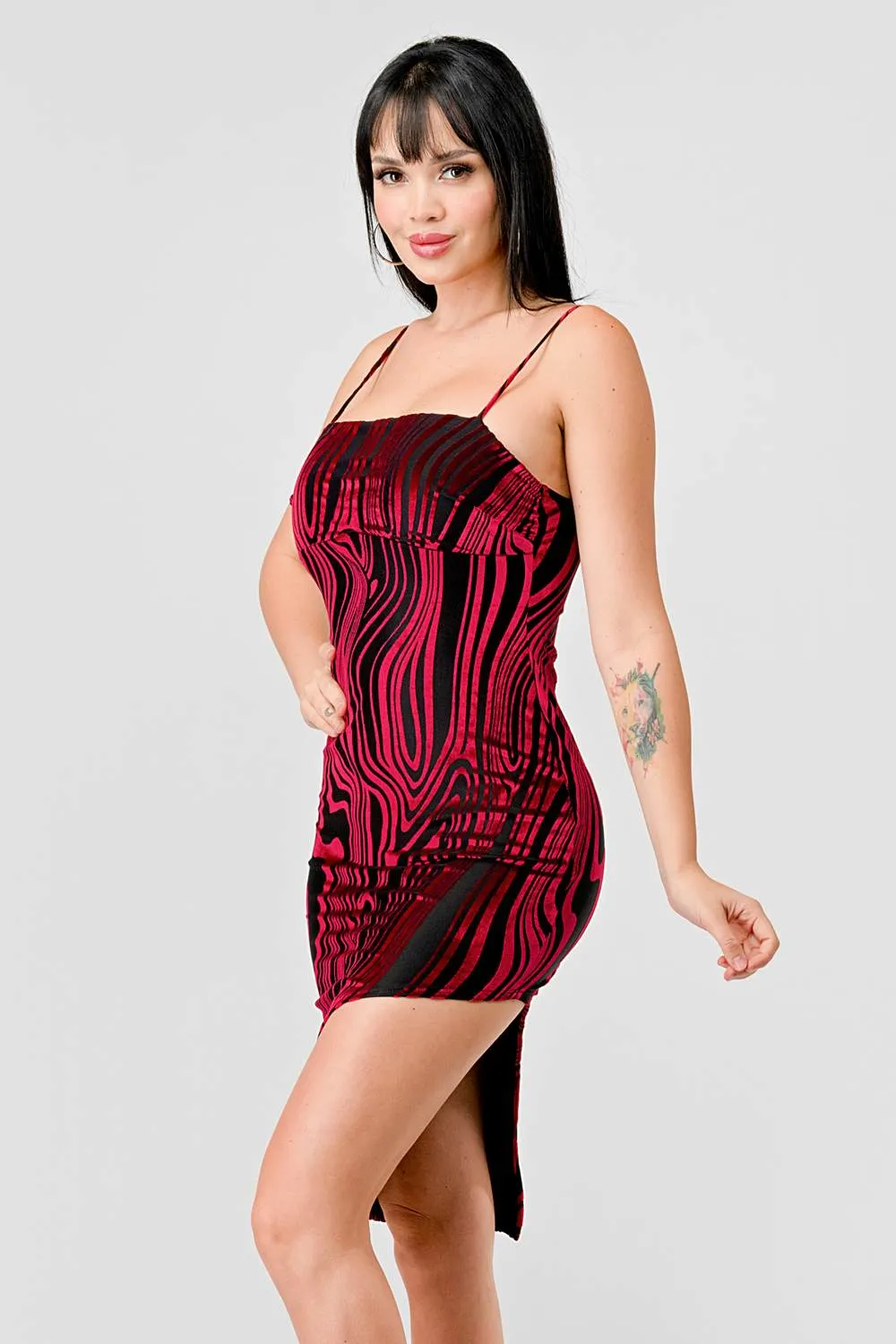 LUXE MESH VELVET BURNOUT ASYMMETRIC HEM MINI DRESS sold by privy product image thumbnail 2