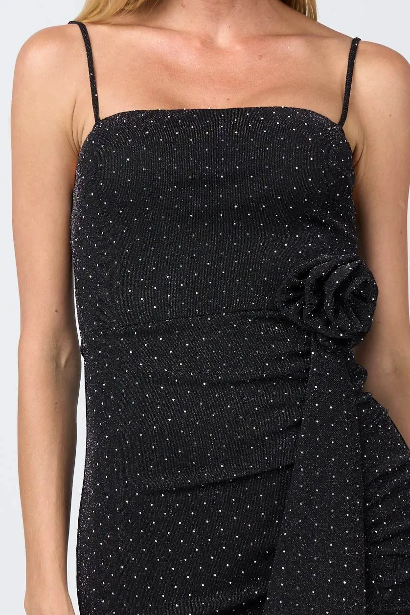 METALLIC LUREX RHINESTONES ROSETTE DRAPED DRESS sold by privy product image thumbnail 5