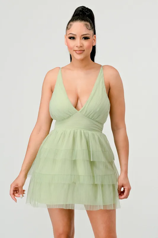 CHIFFON RUFFLED TIERED FIT AND FLARE MINI DRESS sold by privy