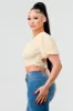 ONION SKIN MESH V-NECK OPEN BACK TIE CROPPED TOP sold by privy