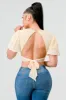 ONION SKIN MESH V-NECK OPEN BACK TIE CROPPED TOP sold by privy