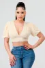 ONION SKIN MESH V-NECK OPEN BACK TIE CROPPED TOP sold by privy