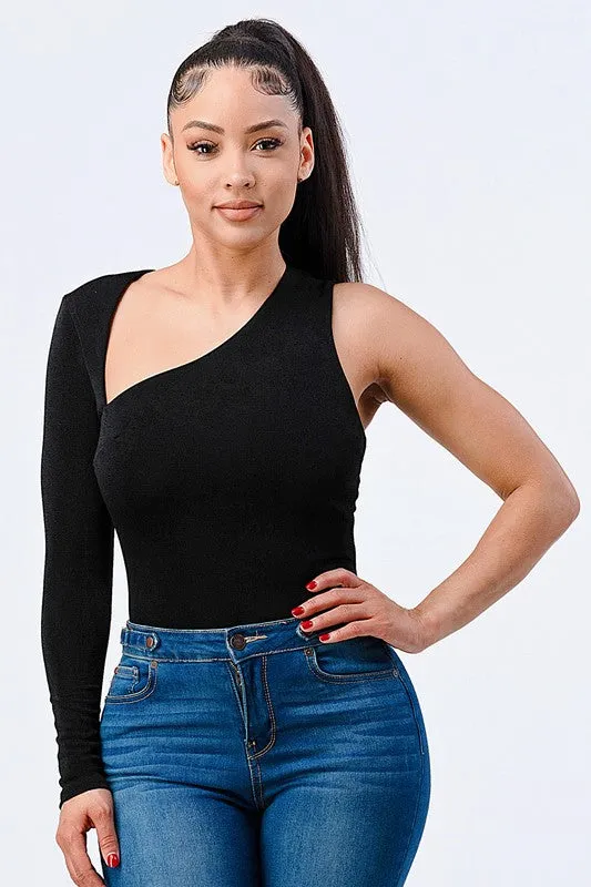 LUX ASYMMETRICAL ONE SHOULDER KNIT BODYSUIT sold by privy