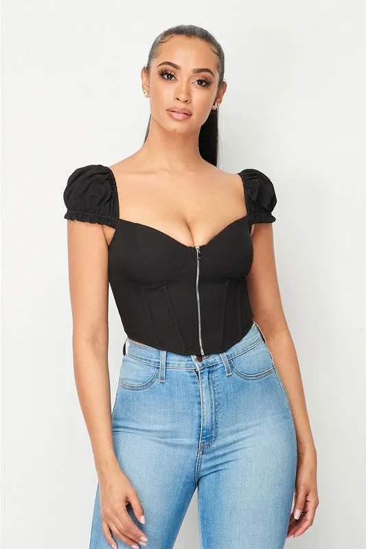 LUXE CAP SLEEVE ZIP-UP CROPPED TOP sold by privy
