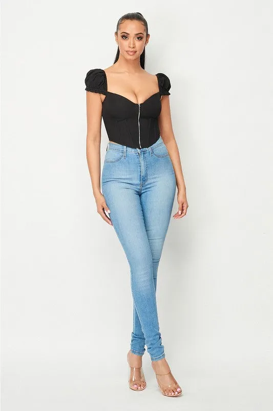 LUXE CAP SLEEVE ZIP-UP CROPPED TOP sold by privy product image thumbnail 3