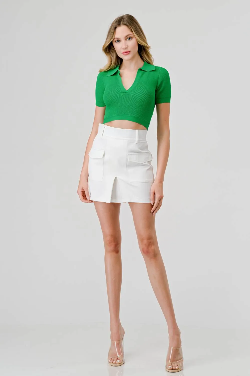 PB31012S-W / HIGH WAIST SIDE BIG POCKETS MINI SKIRT sold by privy product image thumbnail 5