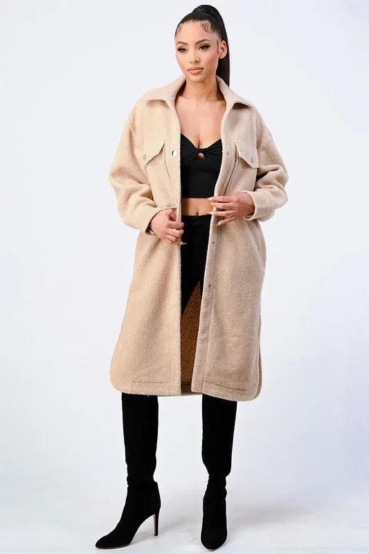 OVERSIZE WOOL MIX BUTTON DOWN JACKET sold by privy