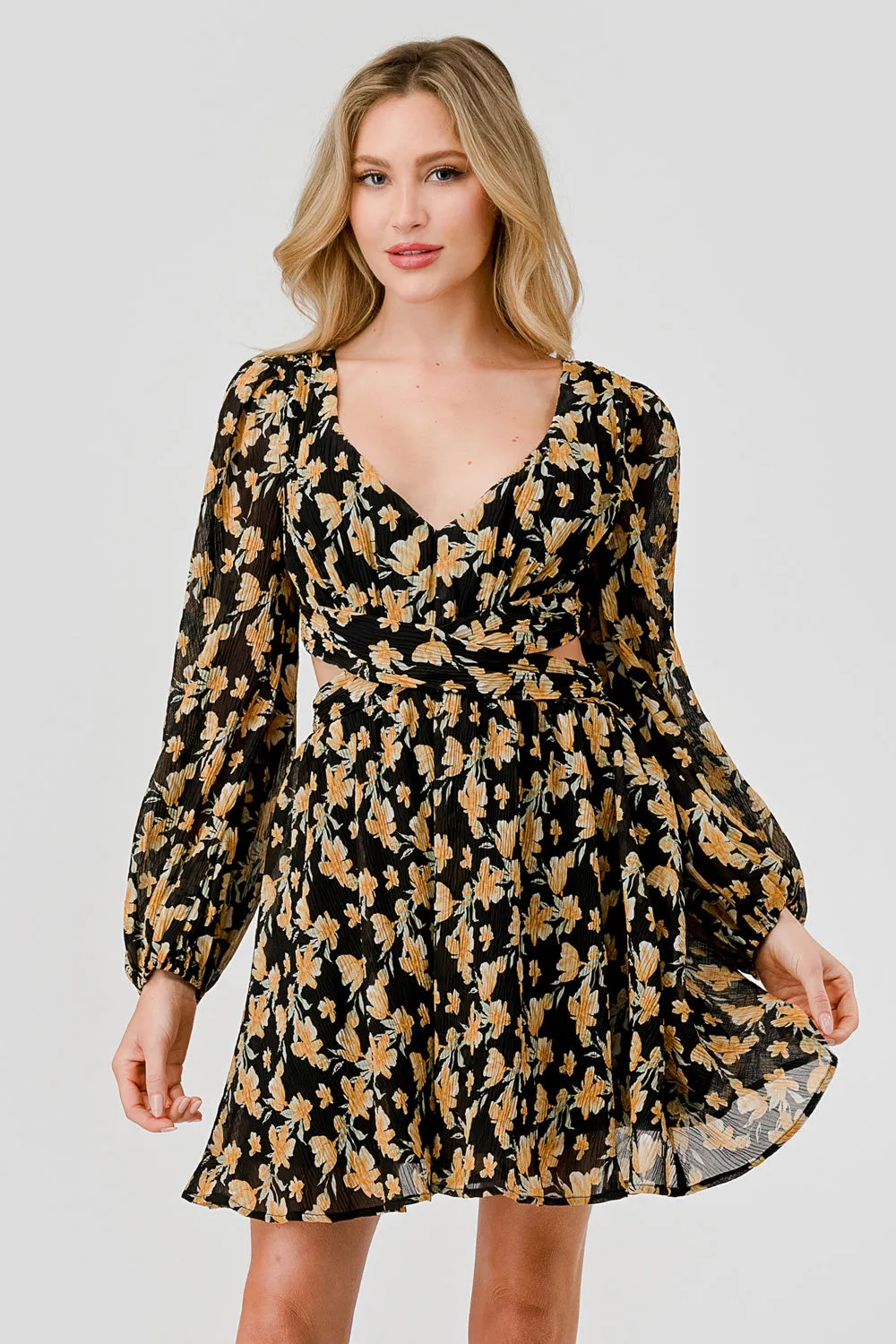 ROMANTIC FLORAL CHIFFON RUFFLED MINI DRESS sold by privy