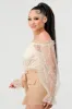 POLKA DOT MESH RUFFLED OFF SHOULDER PUFF SLV TOP sold by privy