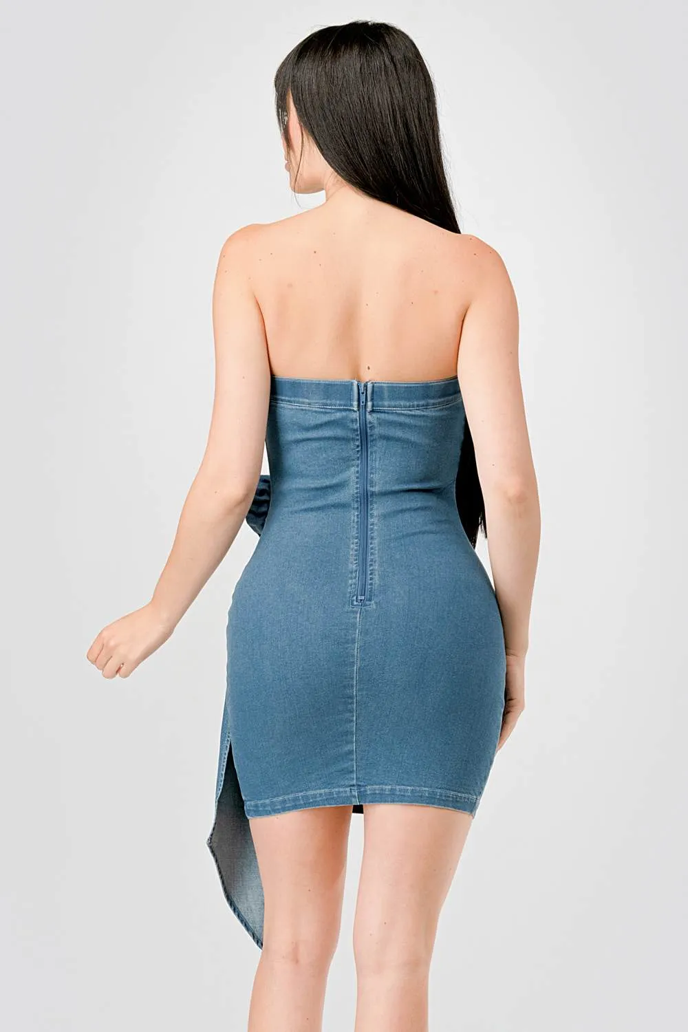SEXY WASHED STRETCH DENIM ROSETTE TUBE MINI DRESS sold by privy product image thumbnail 4