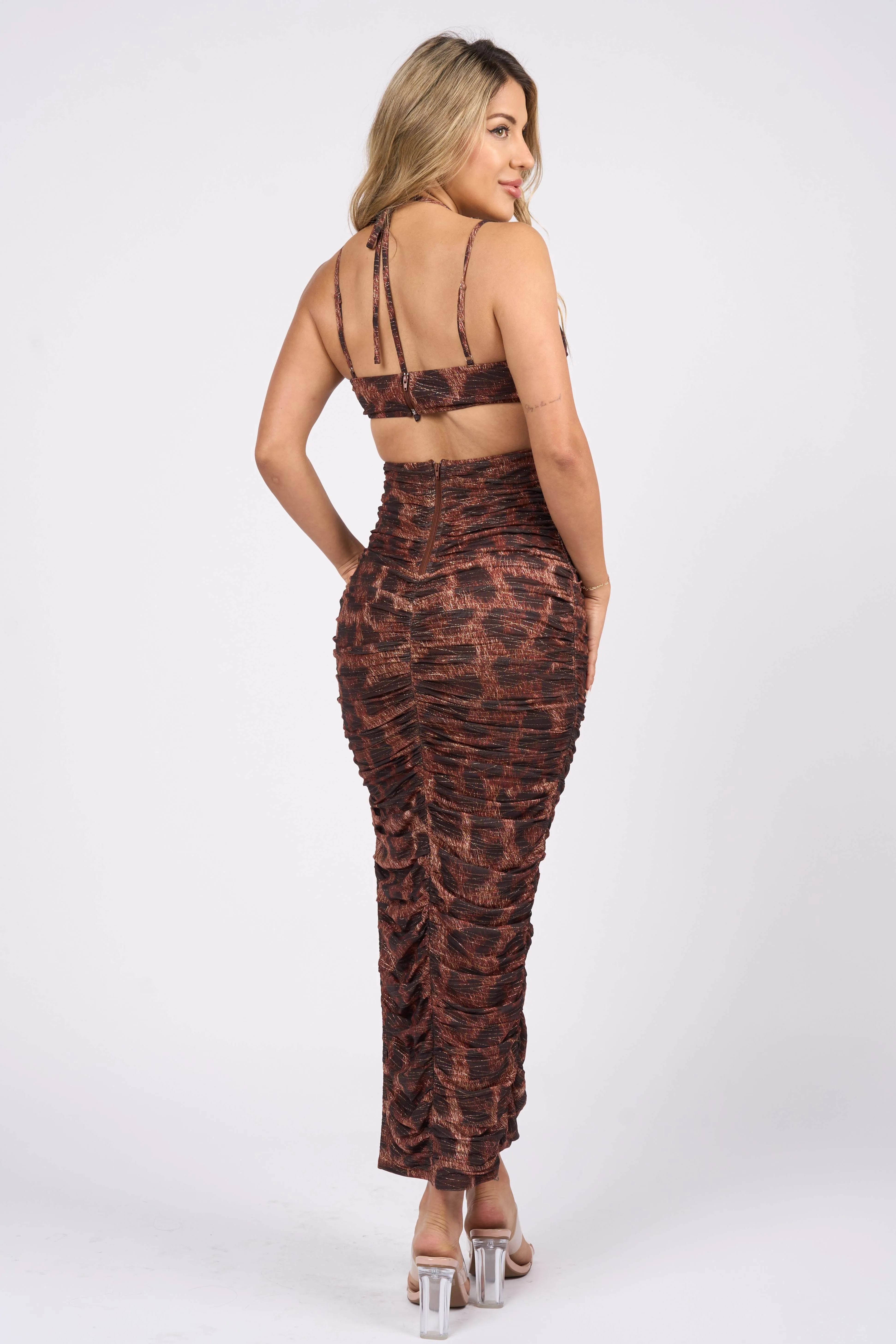 PD77407S / MESH PRINT WITH GOLD LUREX MAXI DRESS sold by privy product image thumbnail 3