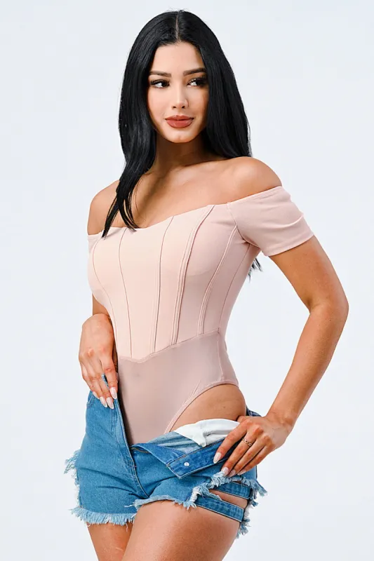 LUX OFF SHOULDER CONTRAST BODYSUIT sold by privy