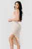 LUXE ONION SKIN MESH RUCHED SLITTED MIDI DRESS sold by privy