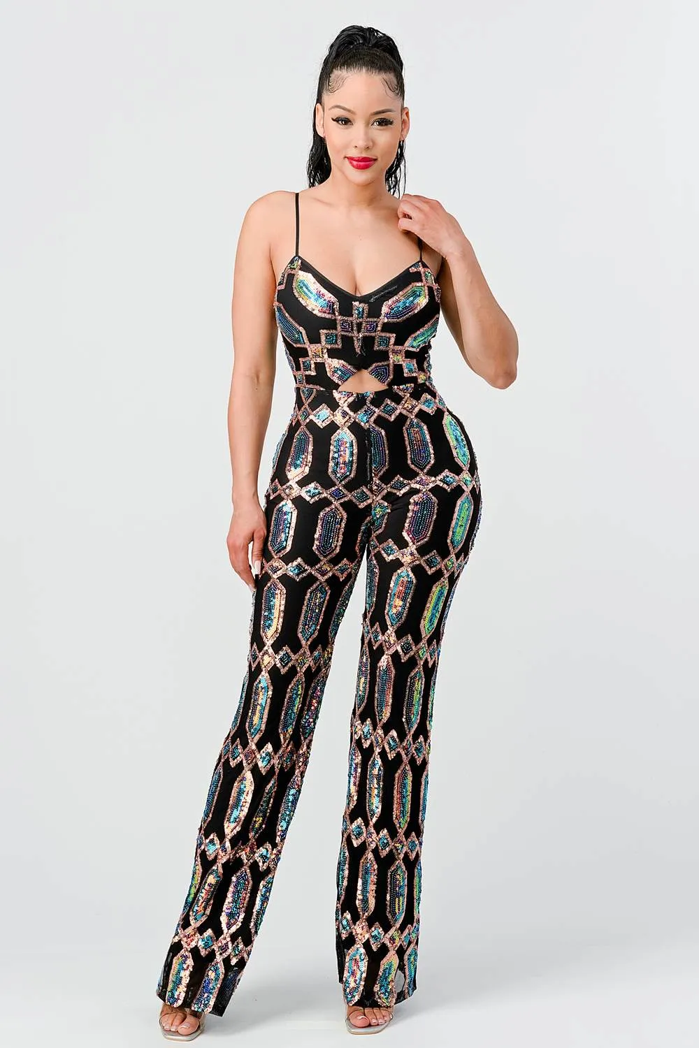 LUX UNIQUE PATTERN SEQUINS BODYCON JUMPSUIT sold by privy product image thumbnail 4