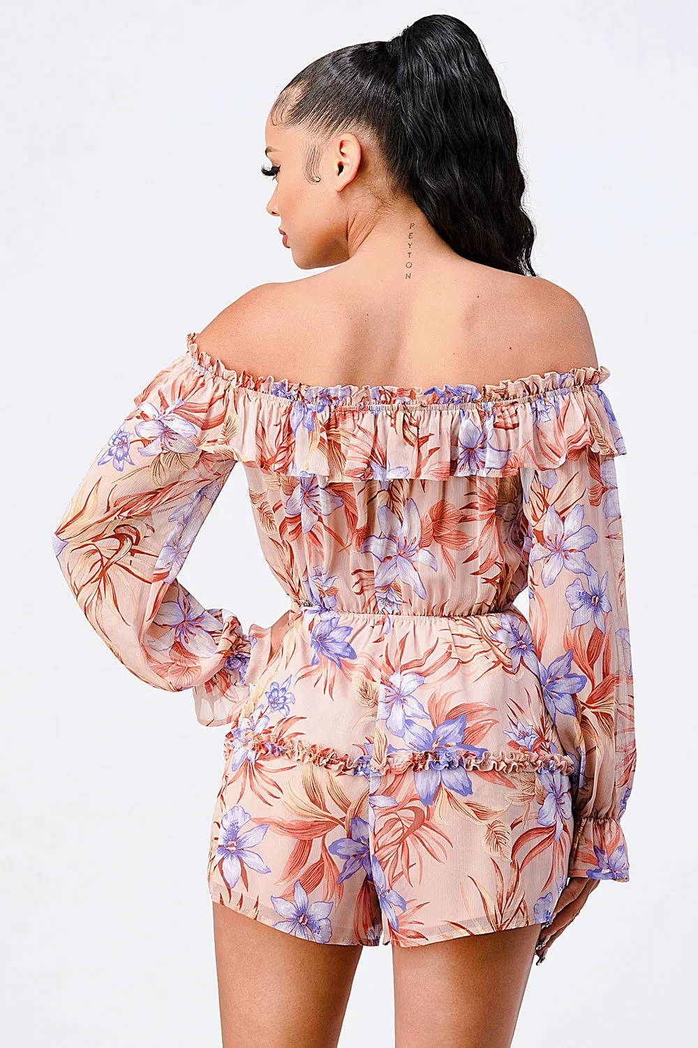 PJ10434K-W / FLORAL CHIFFON WAIST BAND RUFFLED ROMPER sold by privy product image thumbnail 4