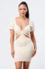 LUX SIDE CUTOUTS WITH BACK TIE DETAIL BODYCON MINI DRESS sold by privy