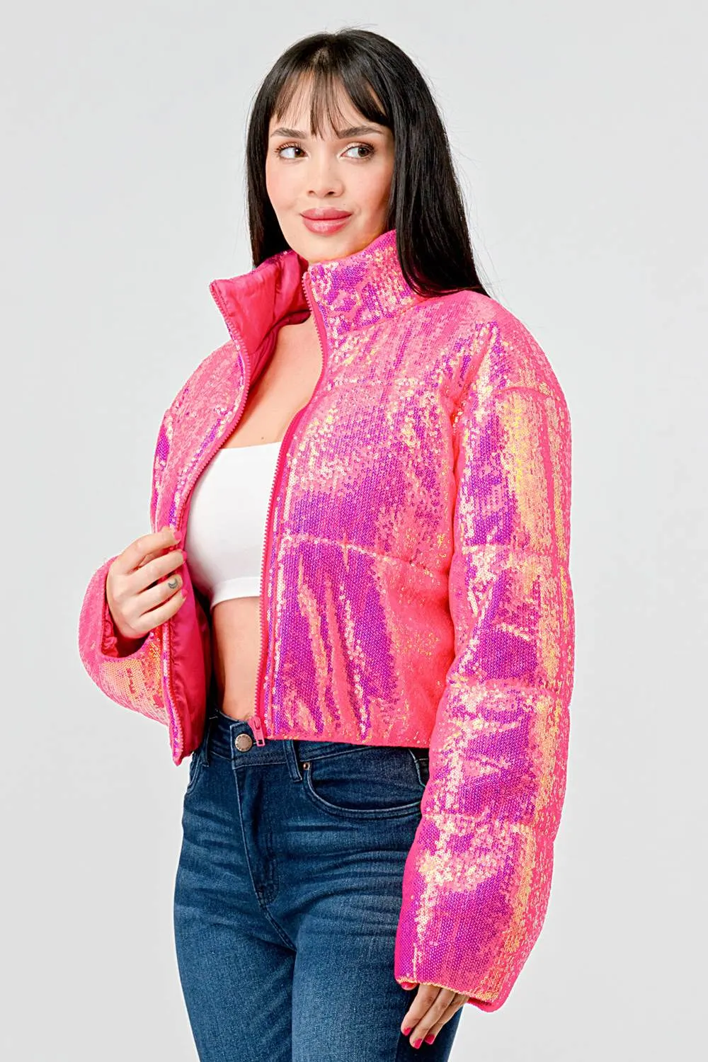 SEXY NEON SEQUINS PUFFER OVERSZIED BOMBER JACKET sold by privy product image thumbnail 2