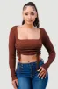 TRENDY DOUBLE SHIRRING DETAIL LONG SLEEVE KNIT TOP sold by privy