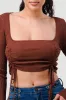 TRENDY DOUBLE SHIRRING DETAIL LONG SLEEVE KNIT TOP sold by privy