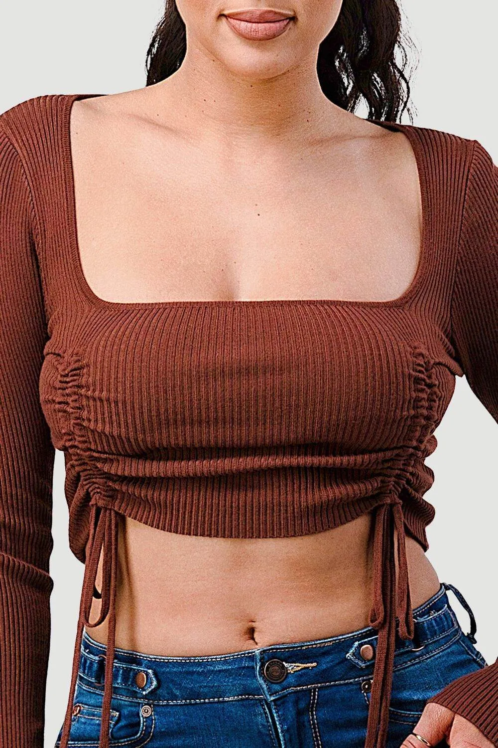 TRENDY DOUBLE SHIRRING DETAIL LONG SLEEVE KNIT TOP sold by privy product image thumbnail 5