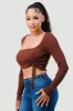 TRENDY DOUBLE SHIRRING DETAIL LONG SLEEVE KNIT TOP sold by privy