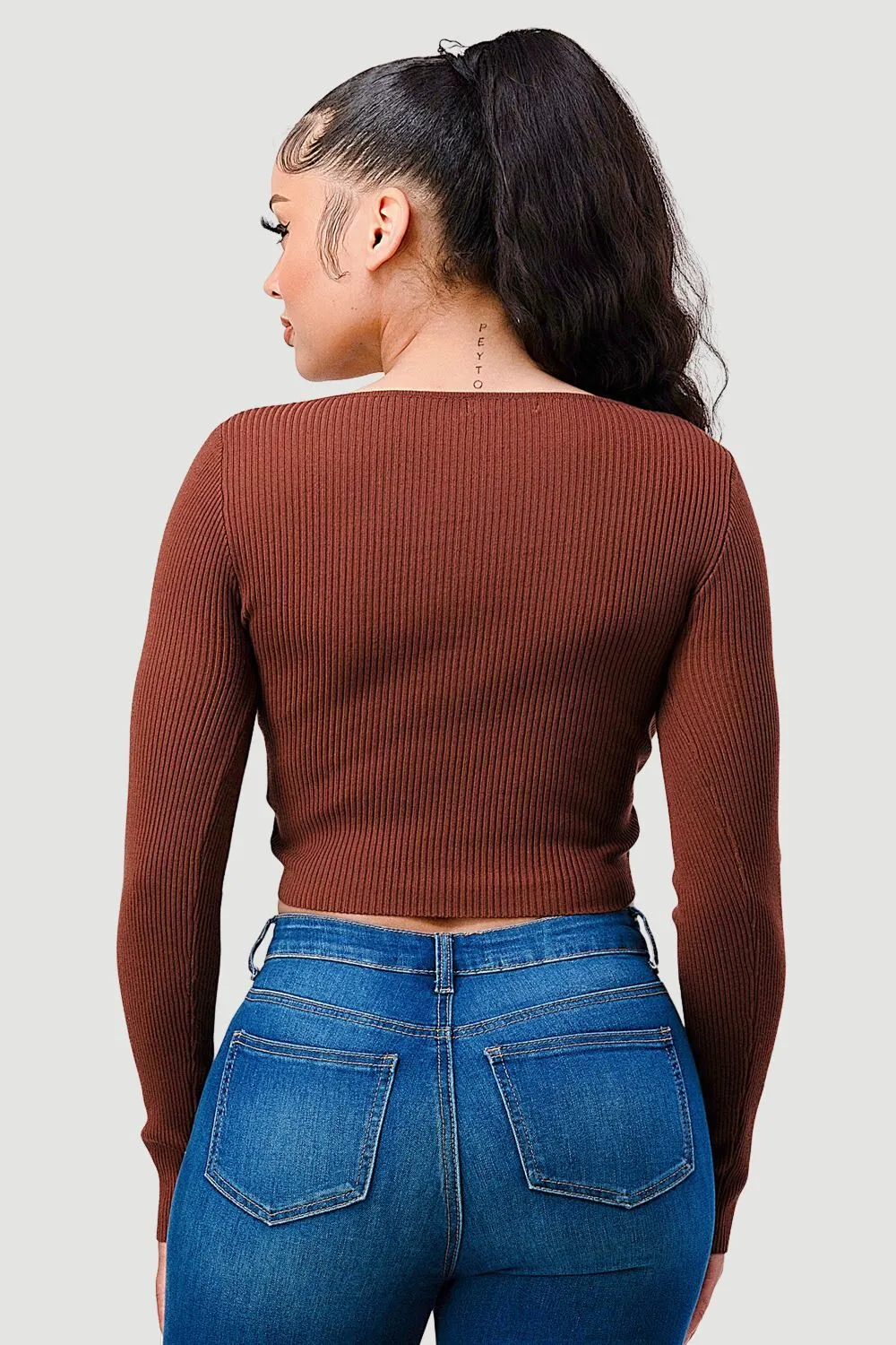 TRENDY DOUBLE SHIRRING DETAIL LONG SLEEVE KNIT TOP sold by privy product image thumbnail 3