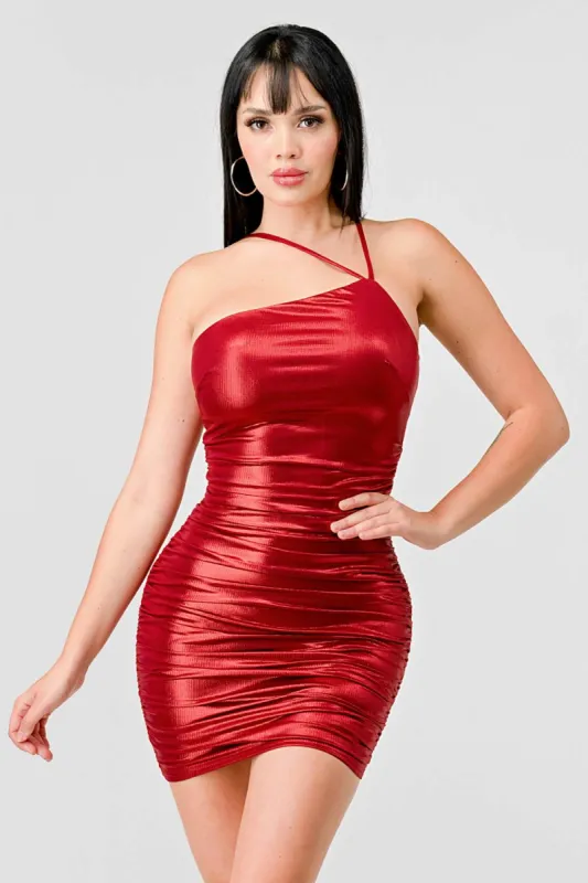 SEXY STRECH FOILED SHINNY RUCHED MINI DRESS sold by privy