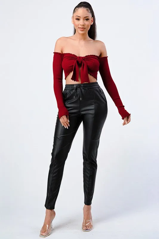 SEXY OFF SHOULDER FRONT TIE CROPPED TOP sold by privy product image thumbnail 5