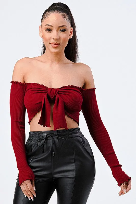 SEXY OFF SHOULDER FRONT TIE CROPPED TOP sold by privy product image thumbnail 2
