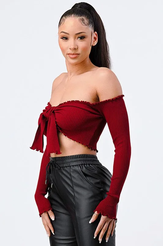 SEXY OFF SHOULDER FRONT TIE CROPPED TOP sold by privy product image thumbnail 3