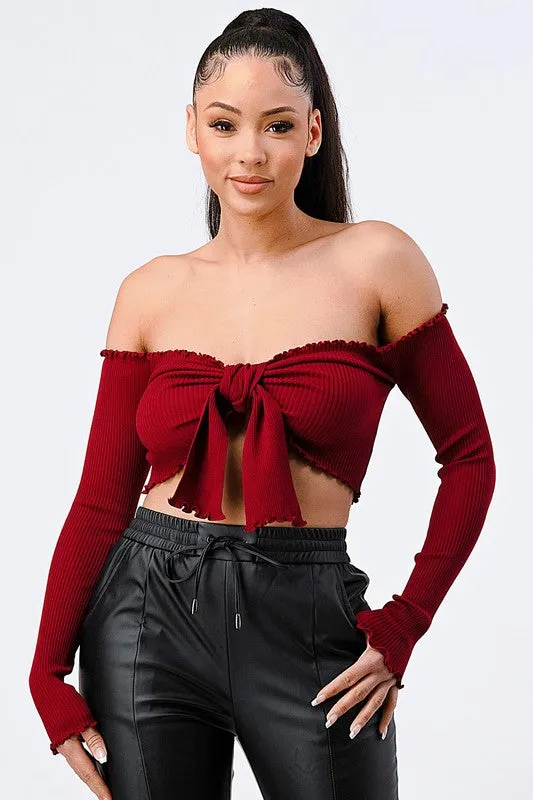 SEXY OFF SHOULDER FRONT TIE CROPPED TOP sold by privy