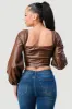 LUX FAUX LEATHER SWEETHEART LONG SLEEVED BUSTIER TOP sold by privy