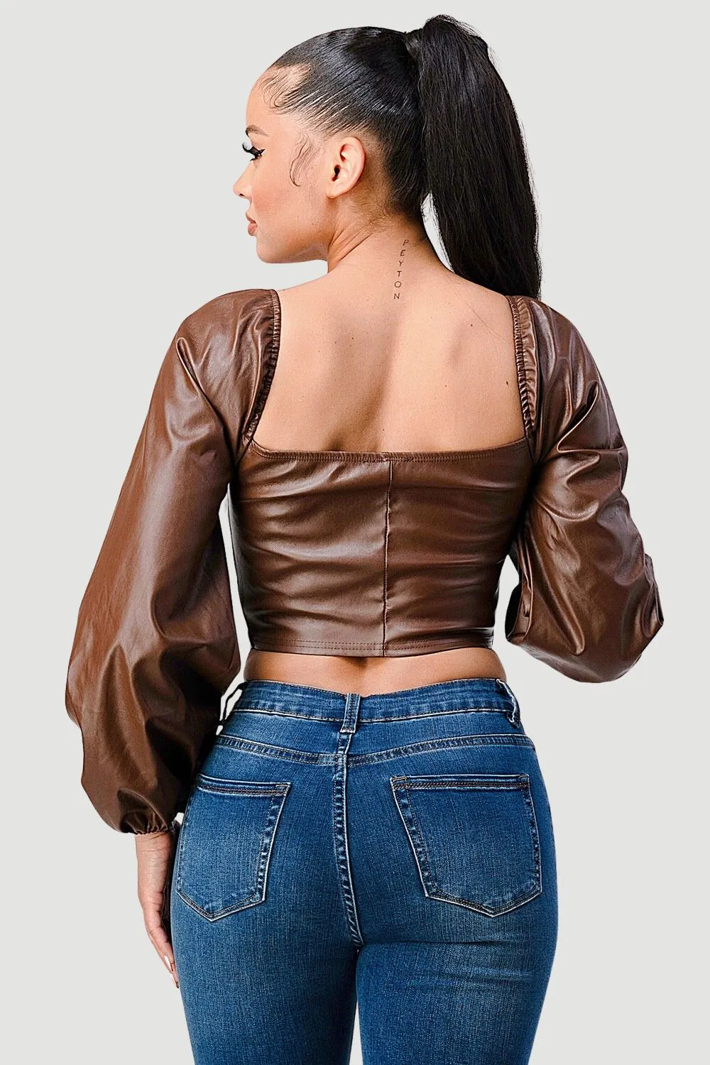 LUX FAUX LEATHER SWEETHEART LONG SLEEVED BUSTIER TOP sold by privy product image thumbnail 4