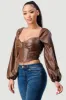 LUX FAUX LEATHER SWEETHEART LONG SLEEVED BUSTIER TOP sold by privy