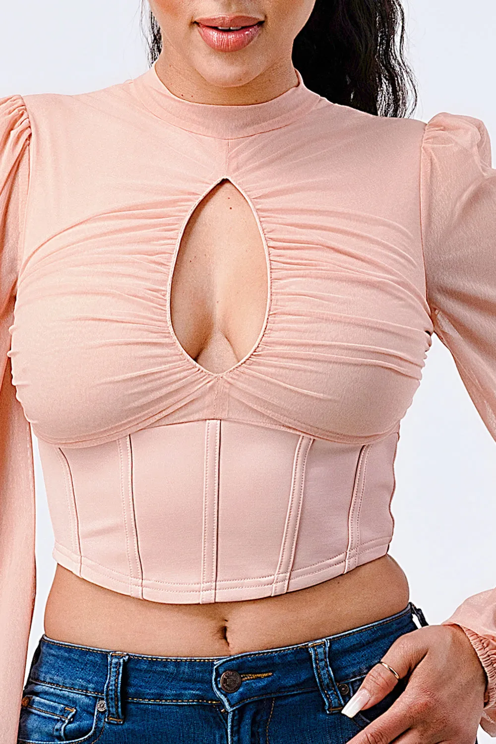 LUX MESH CUTOUT CONTRAST EMPIRE BLOUSE TOP sold by privy product image thumbnail 5